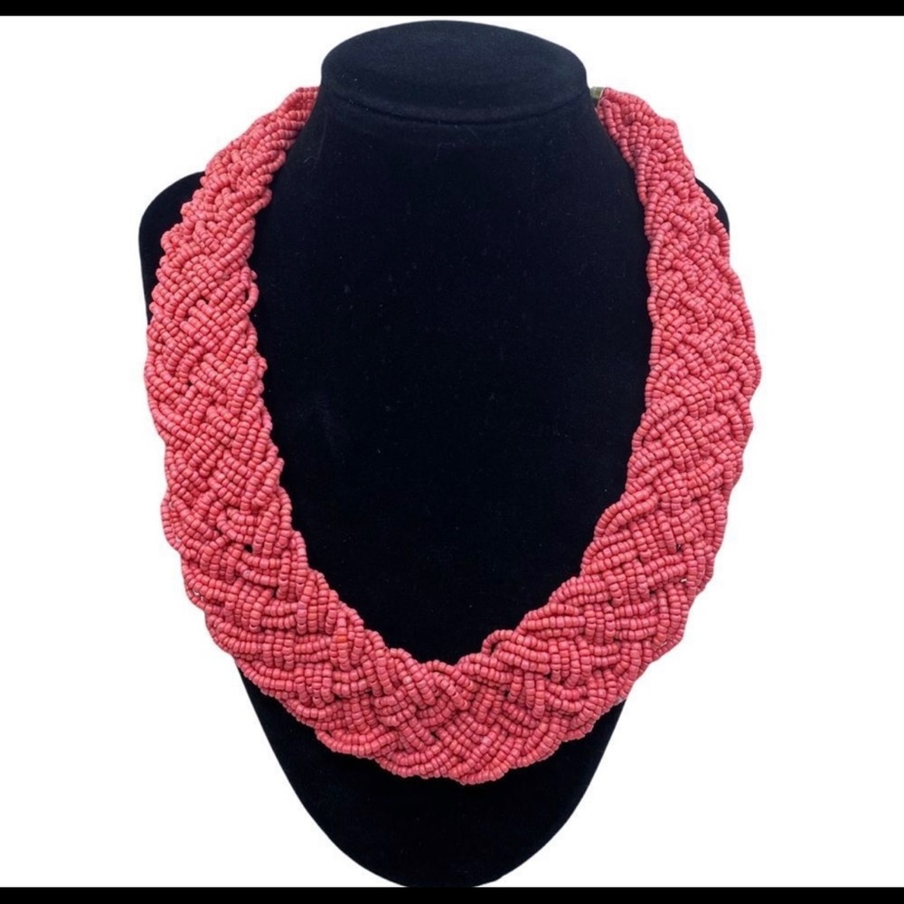 Beautiful pink braided bead necklace